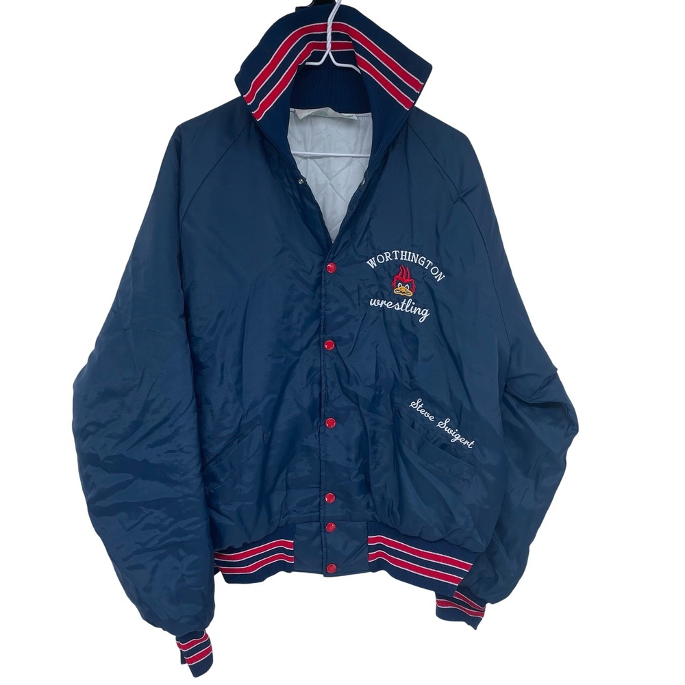 Vintage 80s 90s Holloway Snap Varsity Bomber Jacket XL Blue WorthingtonWrestling